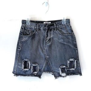 The One and Only Faded black jean skirt deconstructed shorts size L